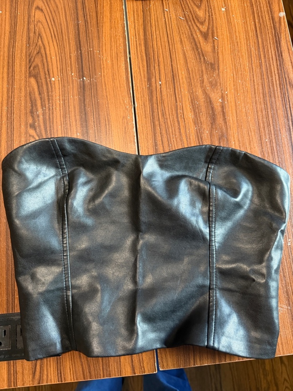 Babaton Black Faux Leather Strapless Bustier Top